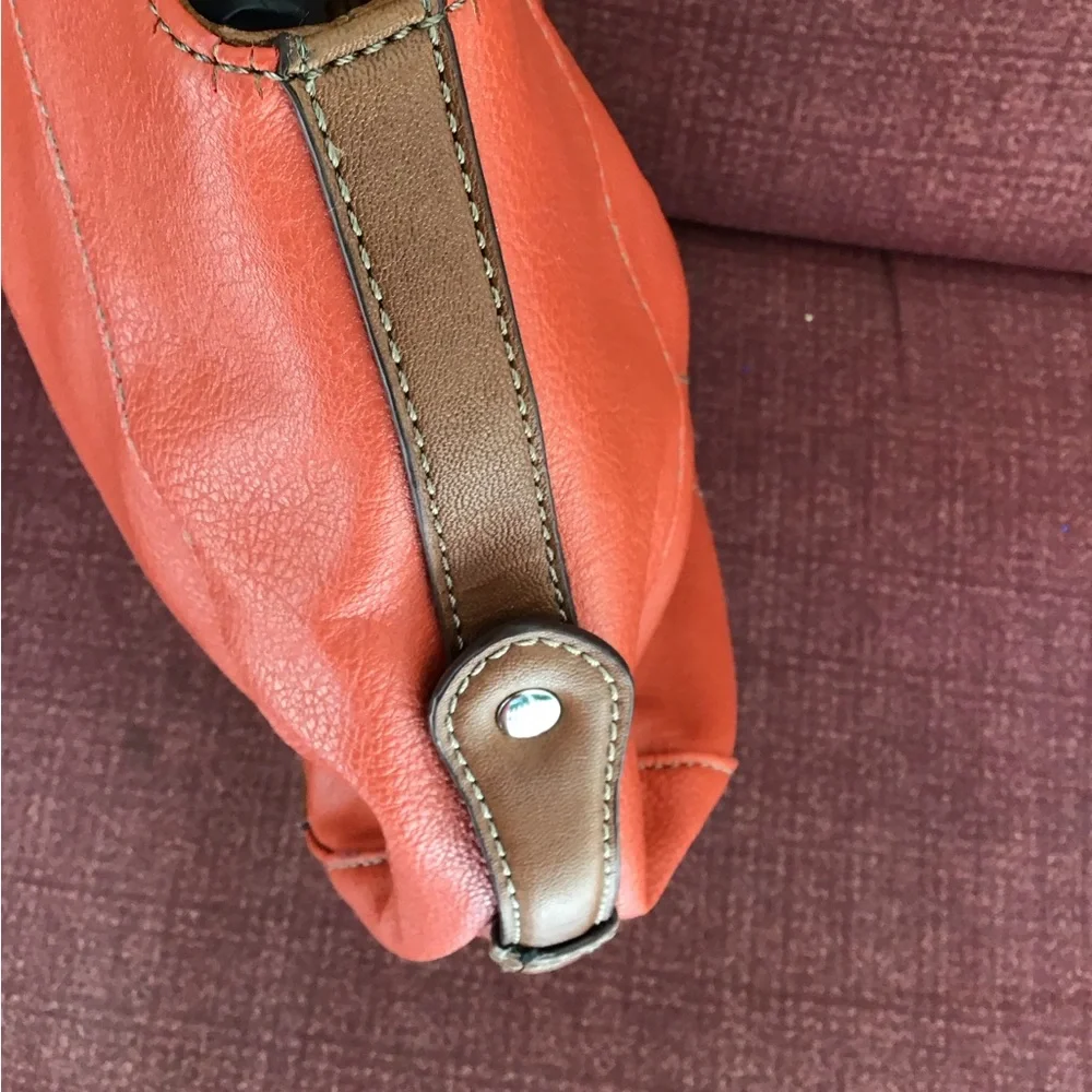 Coral orange brown Handbag purse braided handles 14” x 18” including handles EUC - Picture 6 of 15